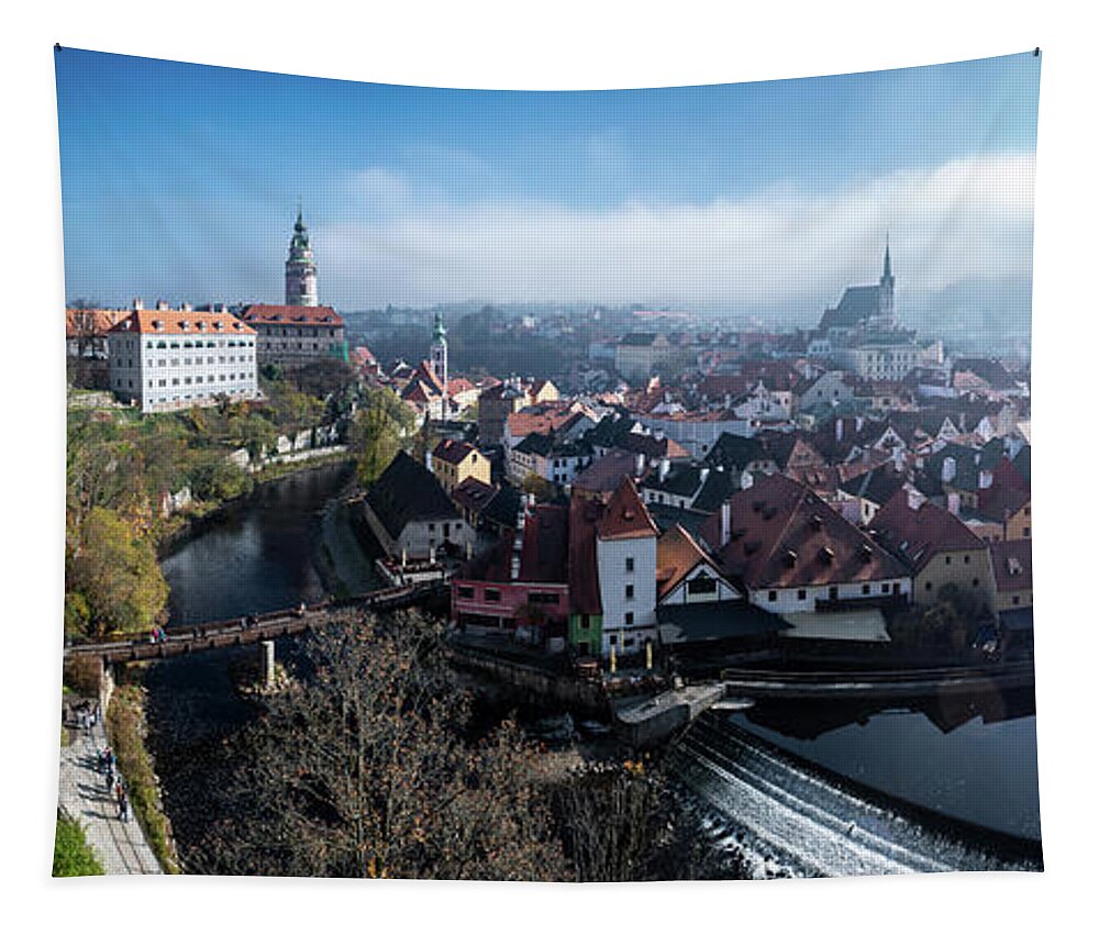 Czech Republic Tapestry featuring the photograph Historic City Of Cesky Krumlov In The Czech Republic In Europe by Andreas Berthold
