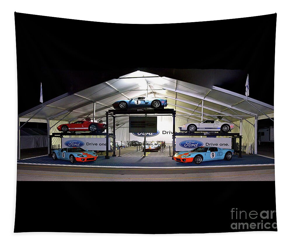 Gt40 Tapestry featuring the photograph Historic Ford GT40 display LeMans winning cars 8 x 10 proportions by Pete Klinger
