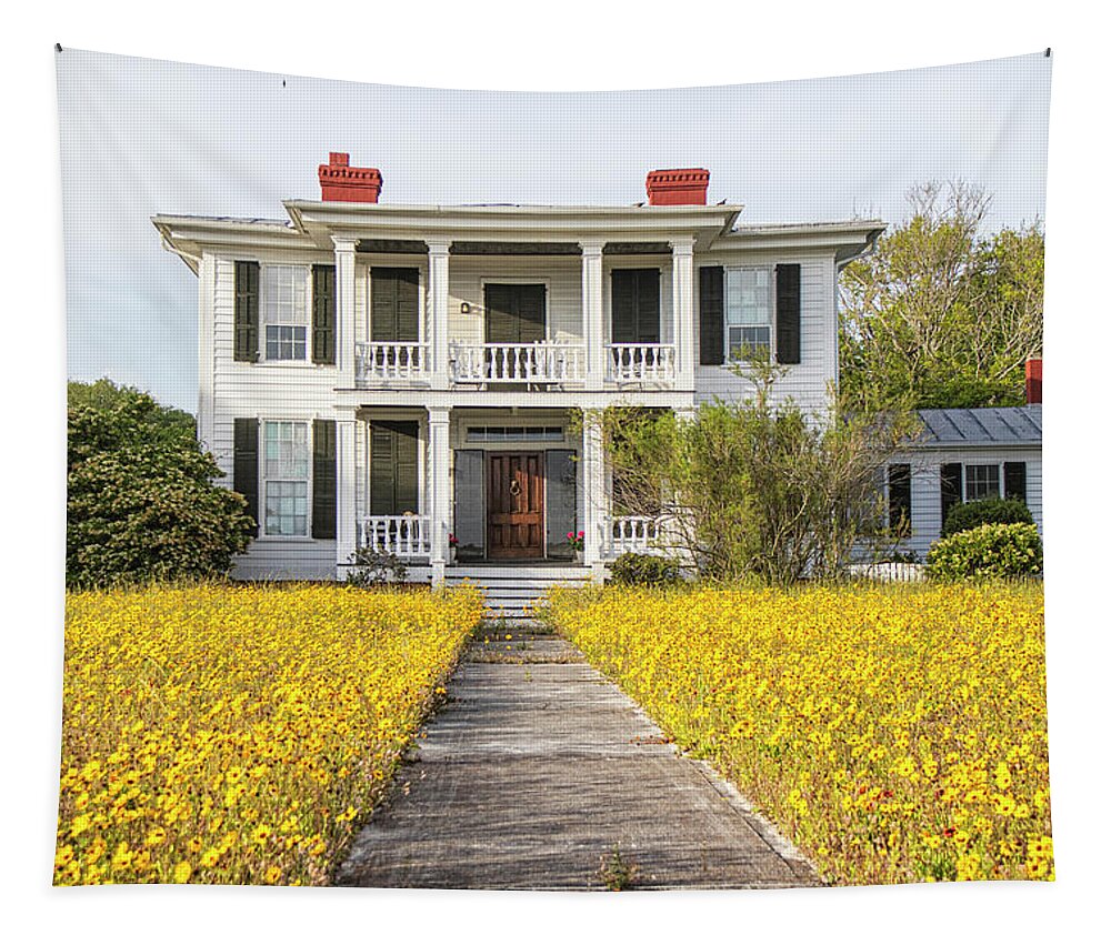 Beaufort Tapestry featuring the photograph HIstoric Home With Yard of Wildflowers - Beaufort North Carolina by Bob Decker