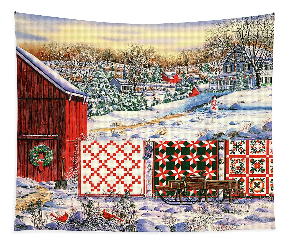 Red Barn Tapestry featuring the painting Holiday Airing by Diane Phalen