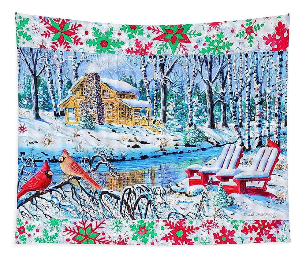 Cardinals Tapestry featuring the painting Holiday Cheer by Diane Phalen