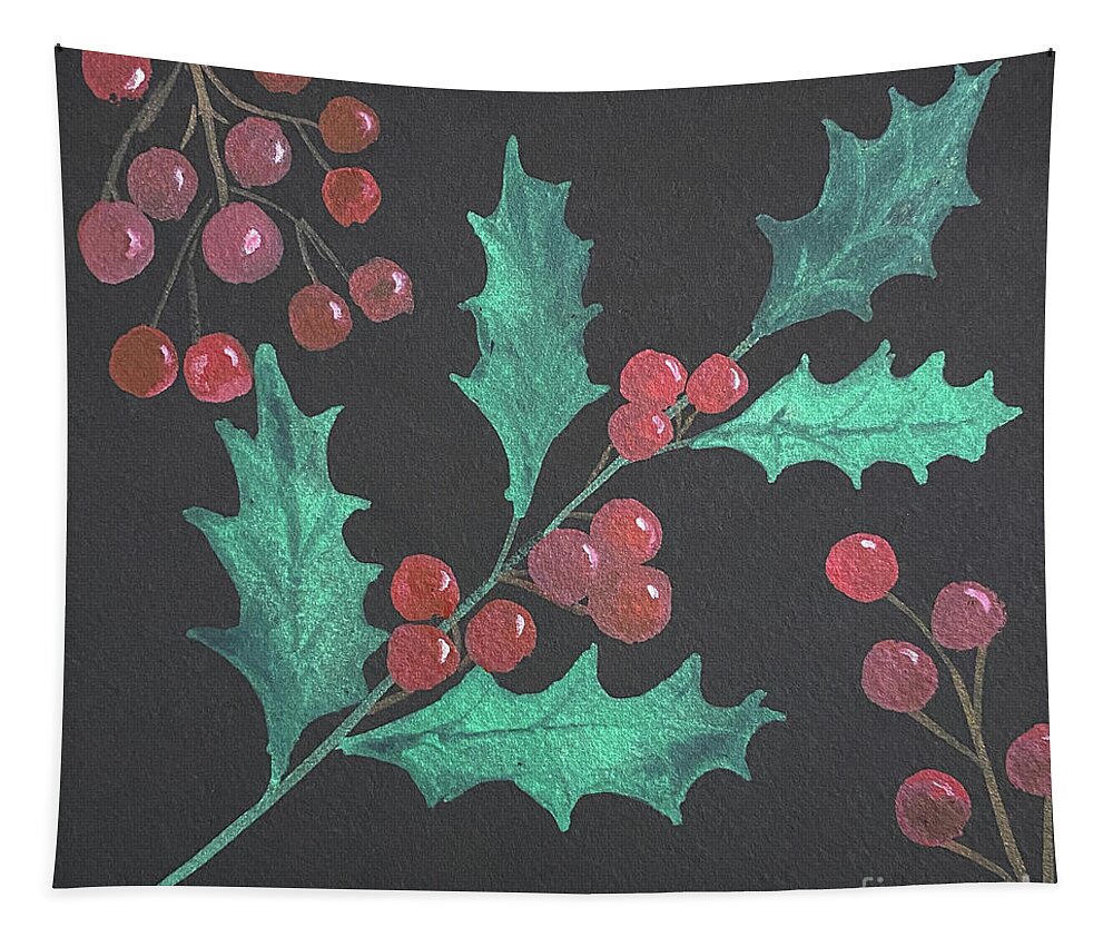 Holly Tapestry featuring the painting Holly and Berries by Lisa Neuman