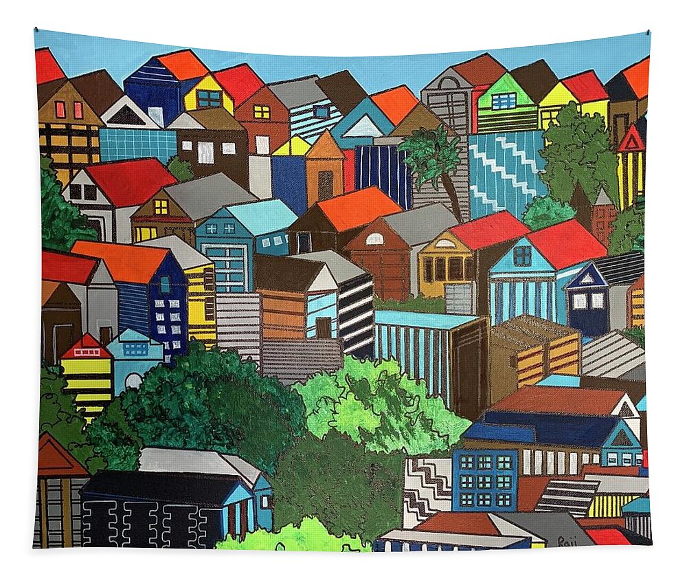 Cubism Tapestry featuring the painting Home Sweet Home by Raji Musinipally