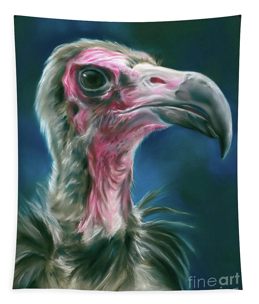 Bird Tapestry featuring the painting Hooded Vulture Scavenger Bird Portrait by MM Anderson