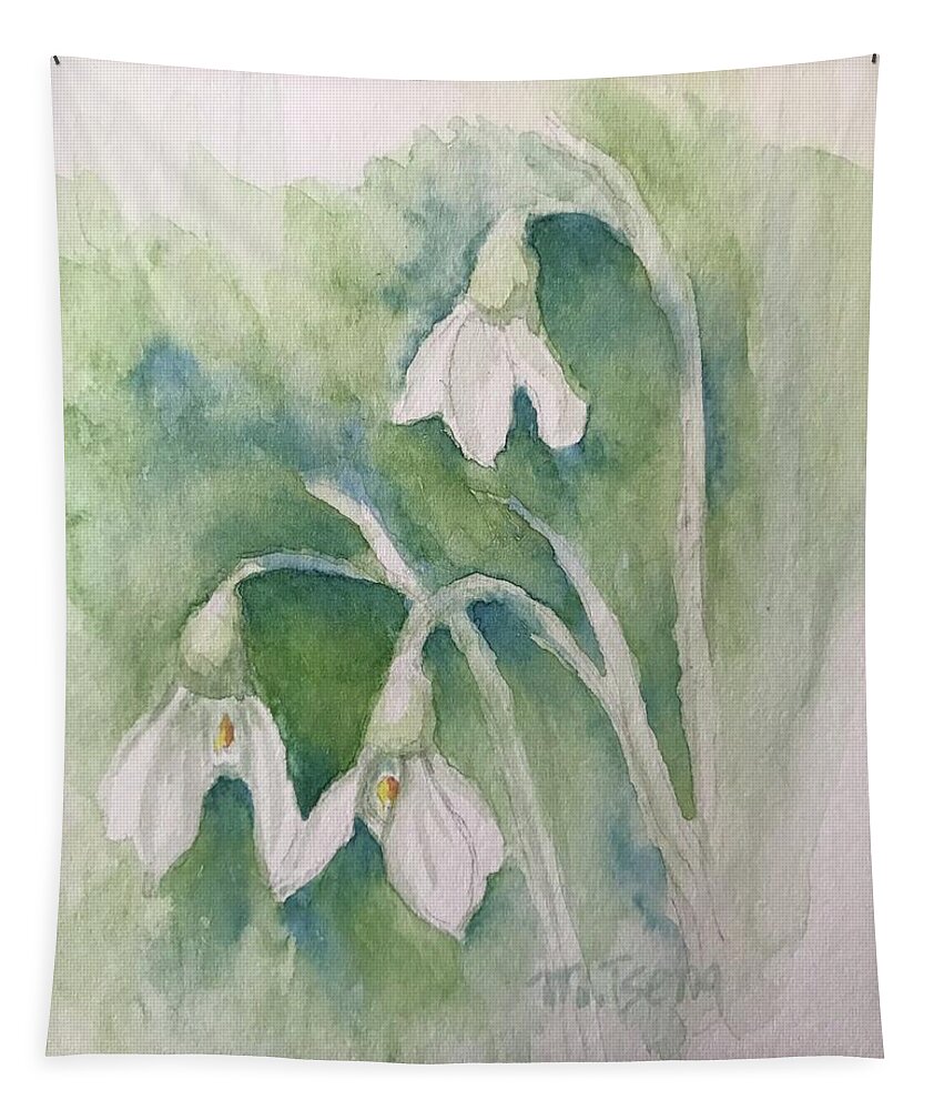 Snowdrops Tapestry featuring the painting Hope by Milly Tseng