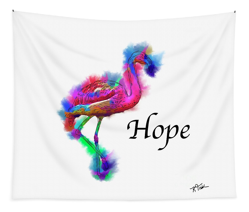 Flamingo Tapestry featuring the digital art Hope - Prancing Flamingo Abstract by Kirt Tisdale