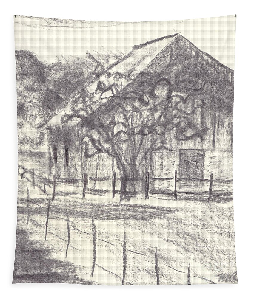 Maryland Tapestry featuring the drawing Stable on Whitehall Road by Mike Robinson
