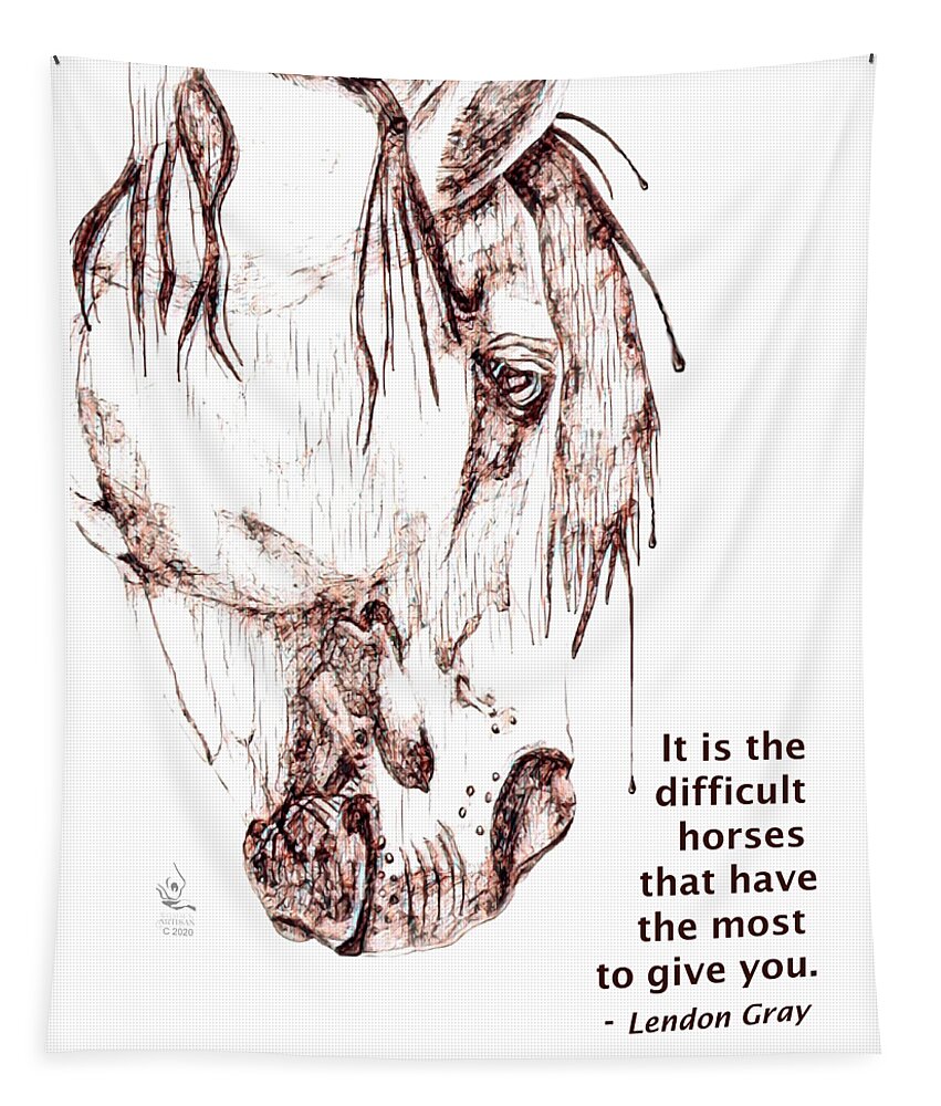 Horsehead Study Tapestry featuring the mixed media Horse Head Study with Quote by Equus Artisan