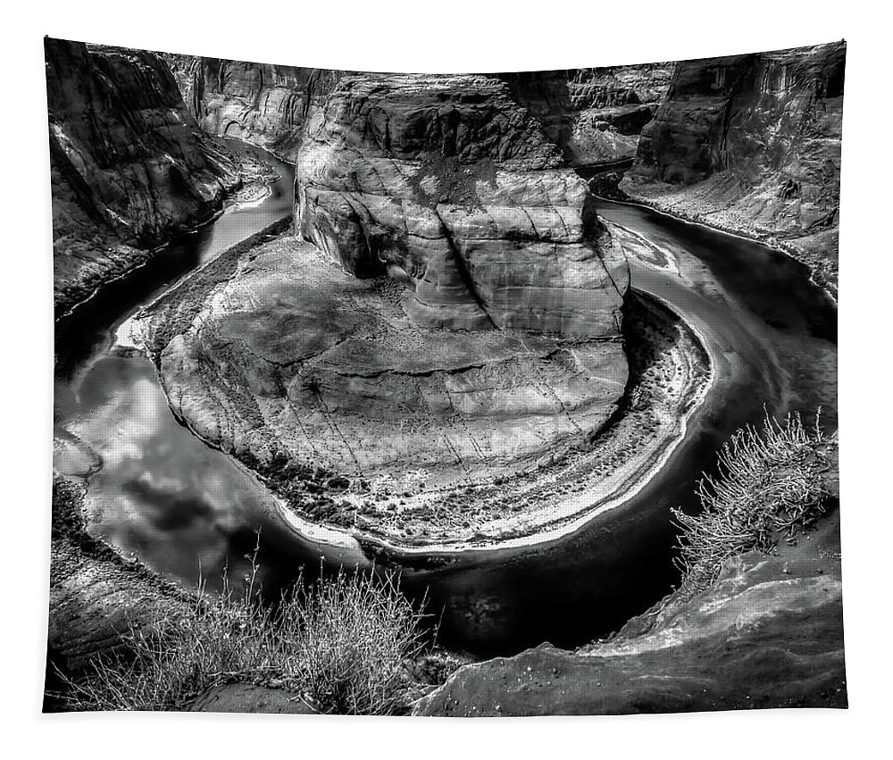 Horse Shoe Bend Tapestry featuring the photograph Horse Shoe Bend BW by Michael Damiani