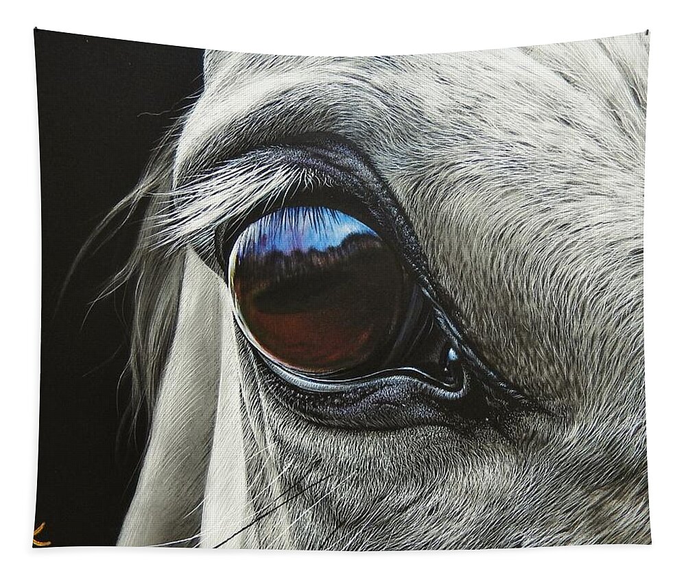 Horse Tapestry featuring the mixed media Horse's eye by Elena Kolotusha