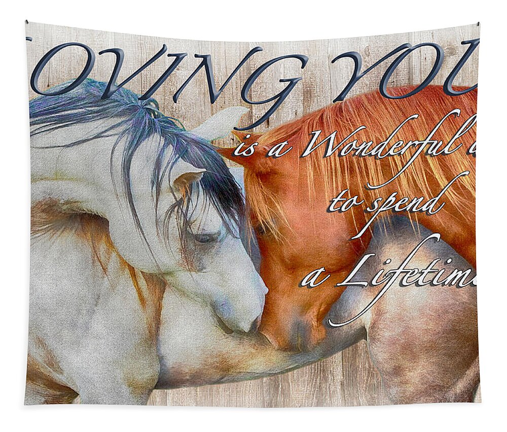 Loving Horses Tapestry featuring the digital art Horses Nuzzling Loving by Steve Ladner