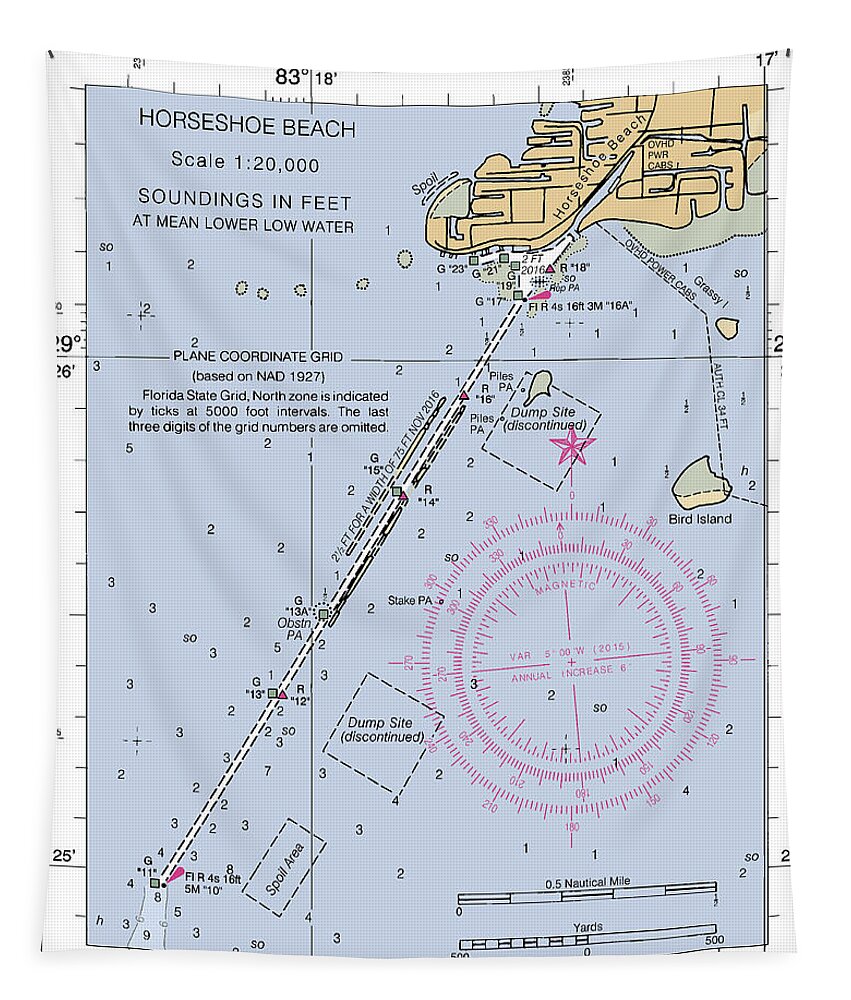 Horseshoe Beach Tapestry featuring the digital art Horseshoe Beach, NOAA Chart 11407_2 by Nautical Chartworks