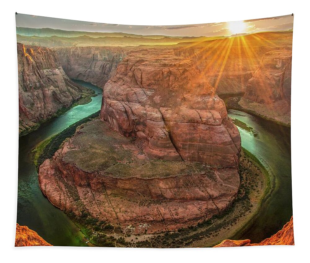 Sunrise Tapestry featuring the photograph Horseshoe Bend at Sunrise by Rob Hemphill