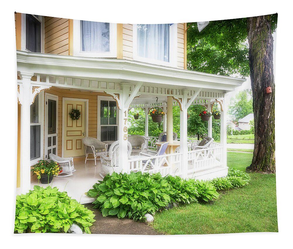 Bay View Tapestry featuring the photograph Hostas by the Porch With Radiance by Robert Carter