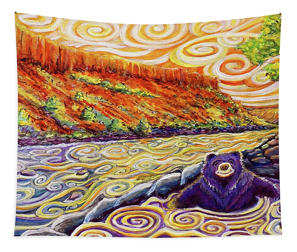 Bears Tapestry featuring the painting Hot Spring Bears by David Sockrider