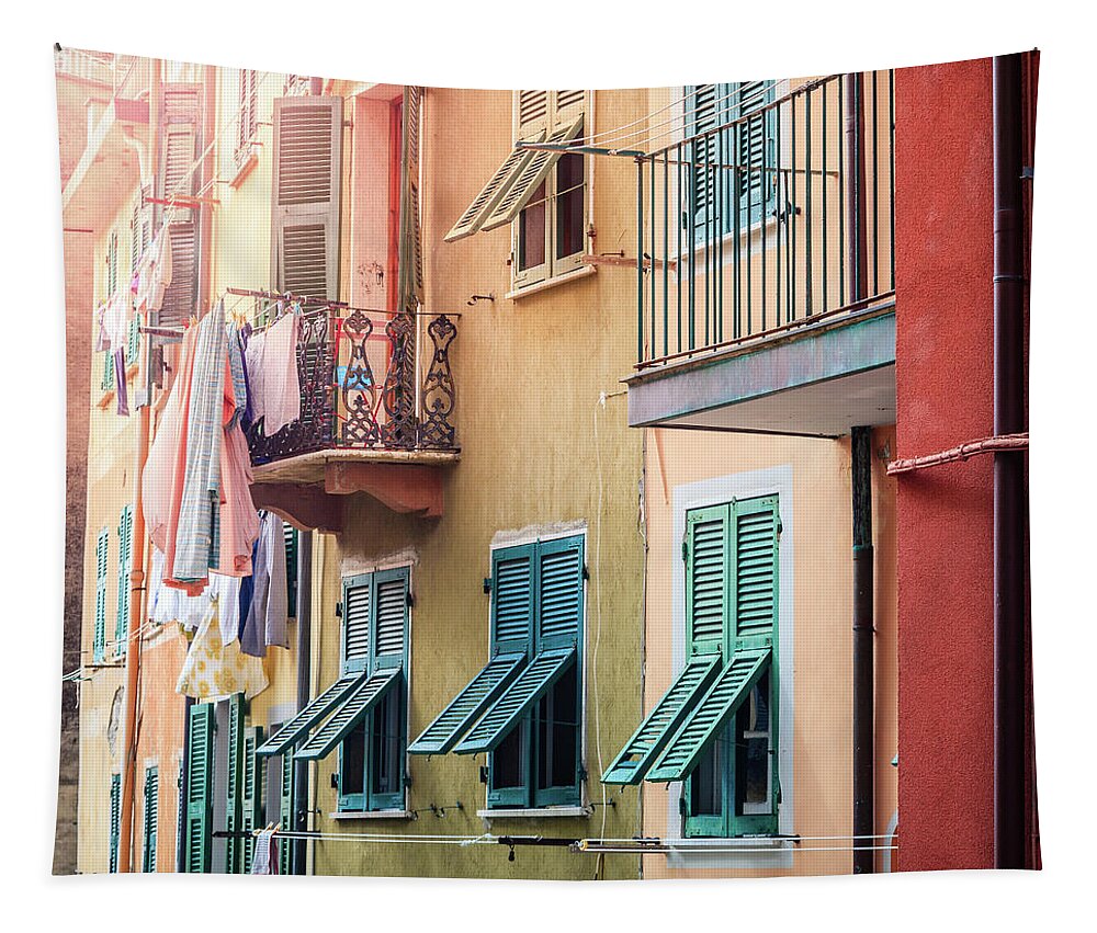 Cinque Terre Tapestry featuring the photograph Houses of Riomaggiore by Alexey Stiop