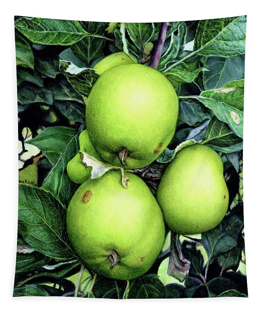 Granny Smith Tapestry featuring the drawing How 'bout them Apples? by Shana Rowe Jackson