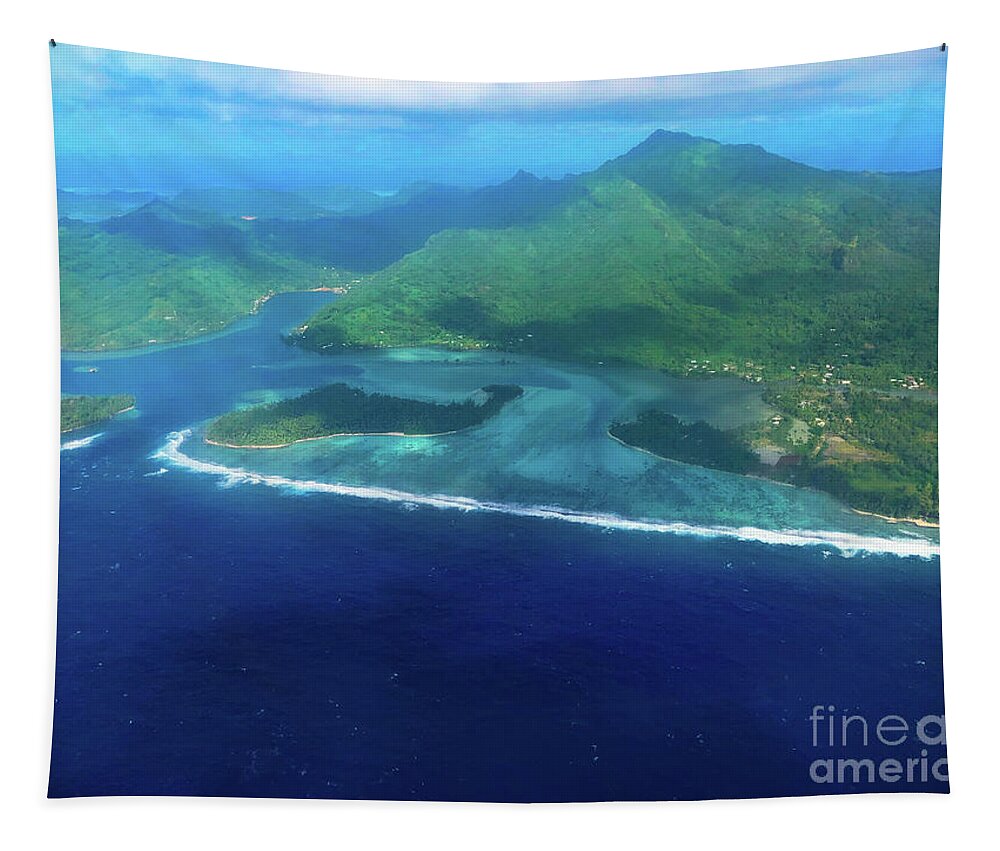 Huahine Tapestry featuring the photograph Huahine From The Air by Diane Macdonald