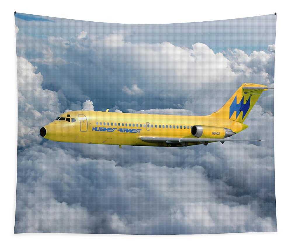 Hughes Airwest Airlines Tapestry featuring the mixed media Hughes Airwest Douglas DC-9 by Erik Simonsen