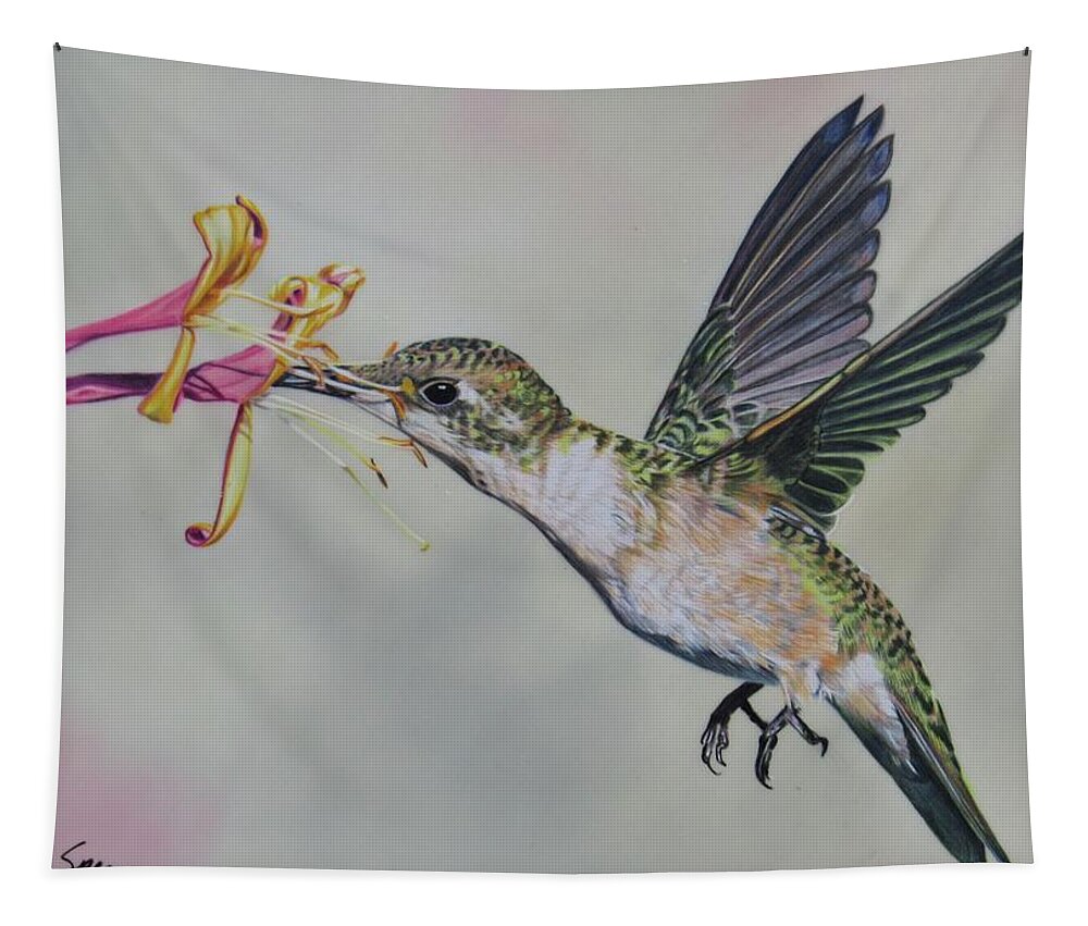 Hummingbird Tapestry featuring the drawing Humming Along by Kelly Speros