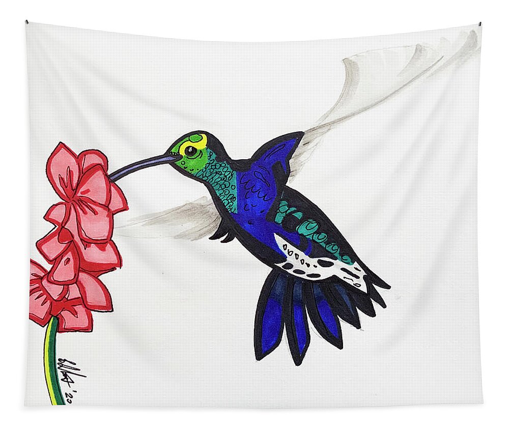 Hummingbird Tapestry featuring the drawing Hummingbird by Creative Spirit