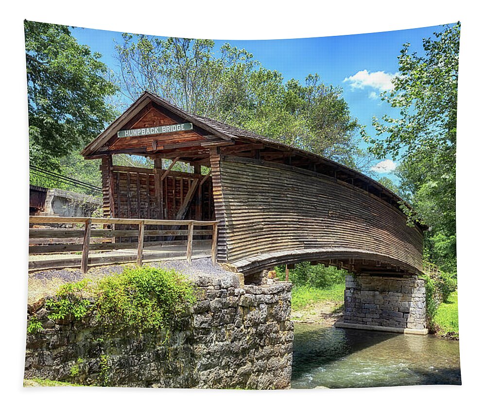 Covered Bridge Tapestry featuring the photograph Humpback Bridge in Virginia by Susan Rissi Tregoning