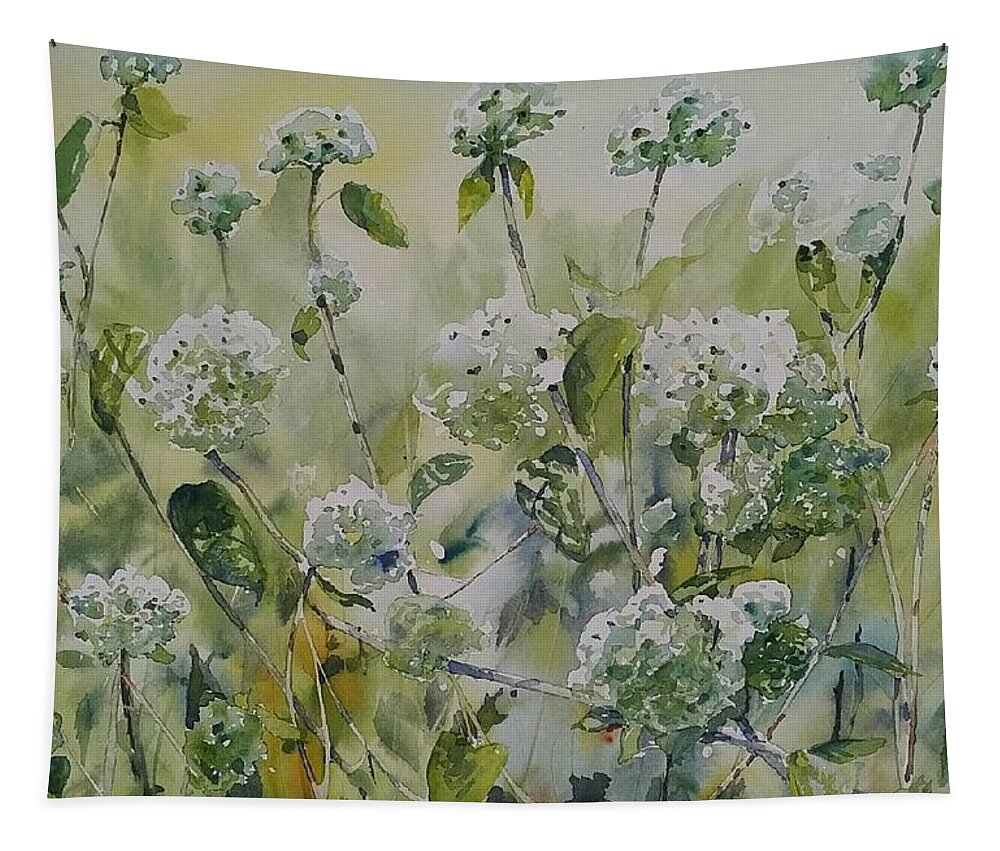 Rustic Garden Tapestry featuring the painting Hydrangeas by Sheila Romard