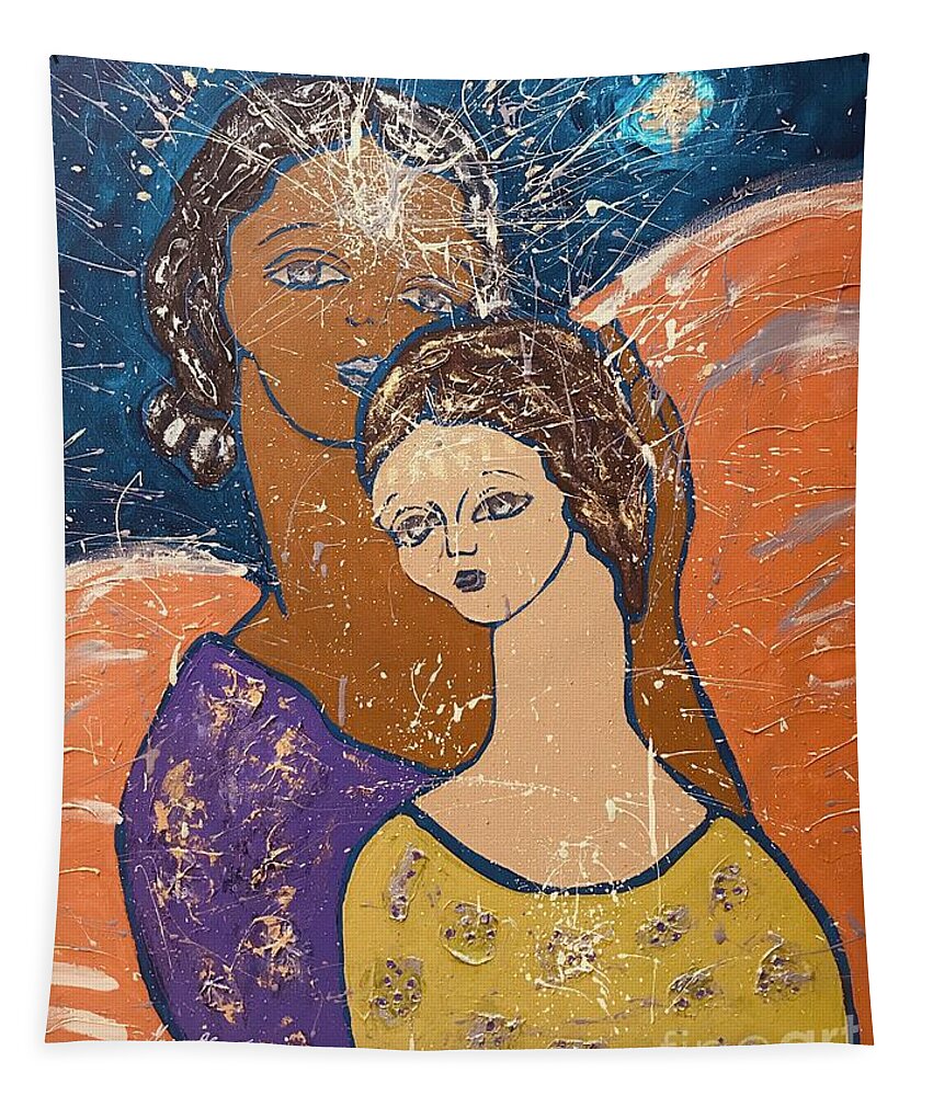 Angels Tapestry featuring the painting I am grateful by Monica Elena
