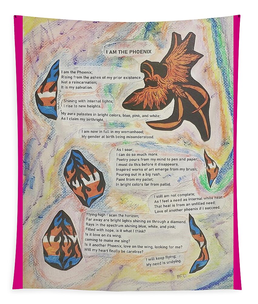 Phoenix Tapestry featuring the mixed media I am the Phoenix by Branwen Drew