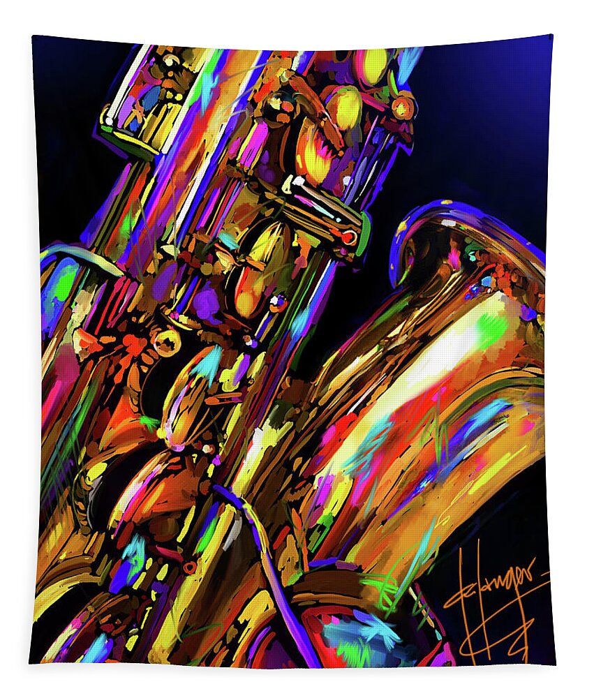 Saxophone Tapestry featuring the painting I Love My Saxophone by DC Langer