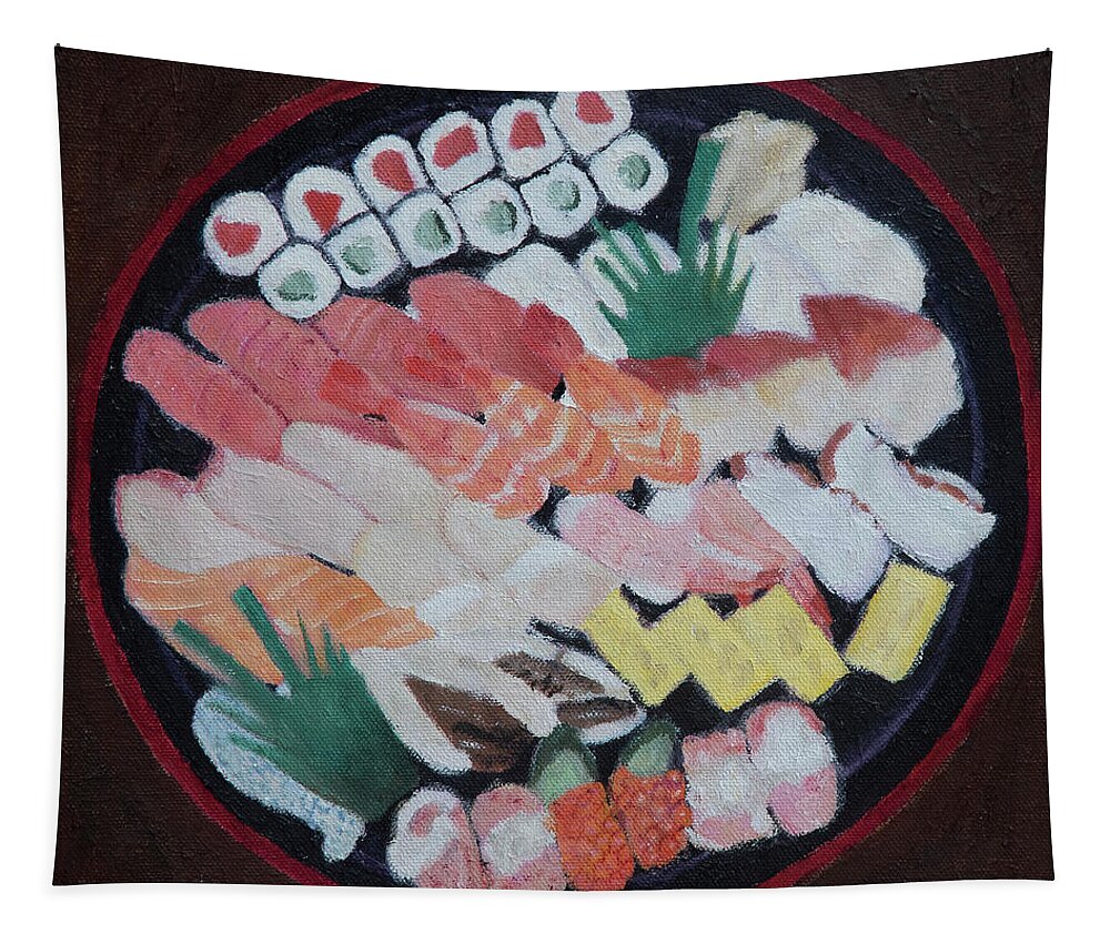 Restaurant Tapestry featuring the painting I Love Sushi by Masami IIDA