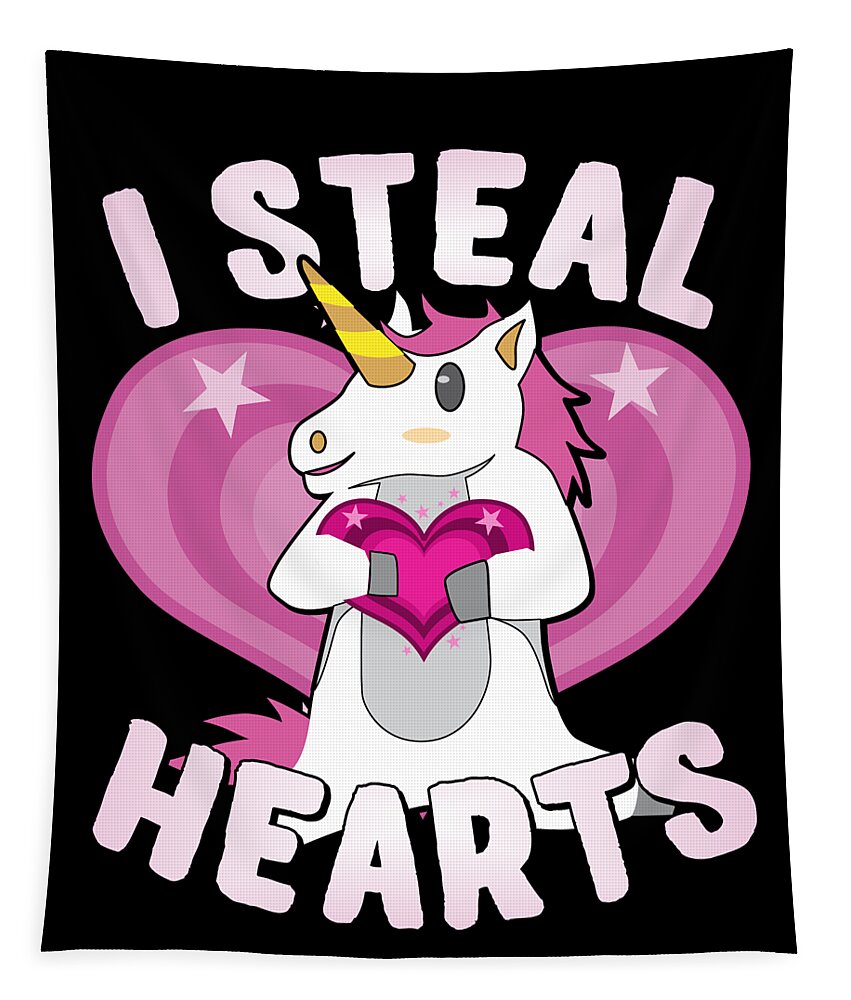 Cool Tapestry featuring the digital art I Steal Hearts Unicorn Valentines Day by Flippin Sweet Gear