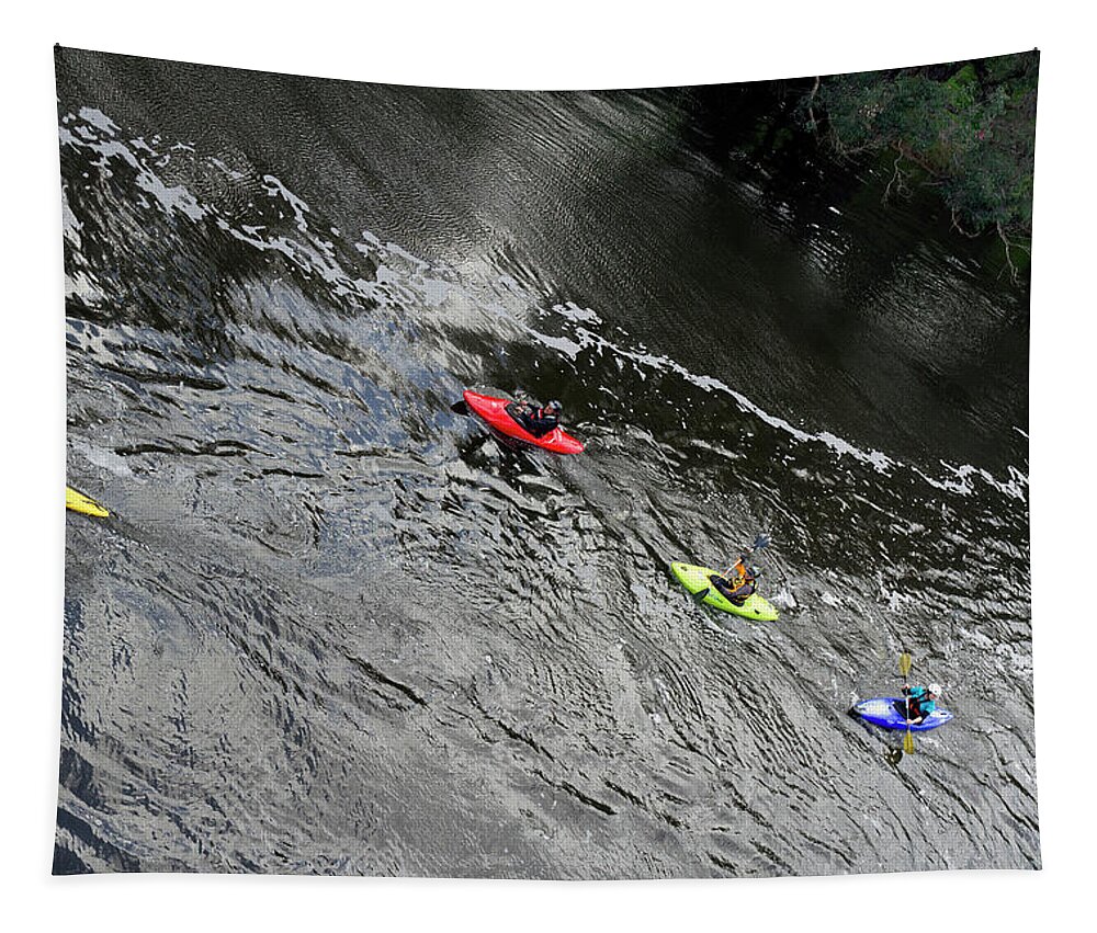 Kayaks Tapestry featuring the photograph I Think we'll go this Way by Elaine Teague