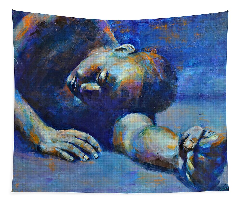Figure Tapestry featuring the painting I will not give up by Luzdy Rivera