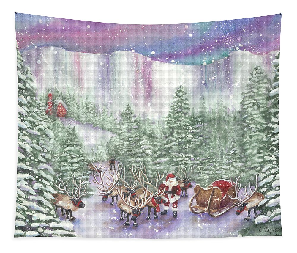 North Pole. Santa Claus Tapestry featuring the painting Ice Cliff Concealment by Lori Taylor