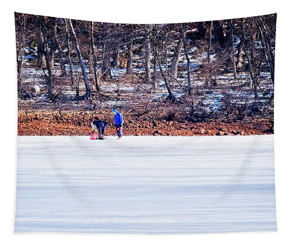 Wisconsin Tapestry featuring the photograph Ice Fishing, Wisconsin River by Steven Ralser