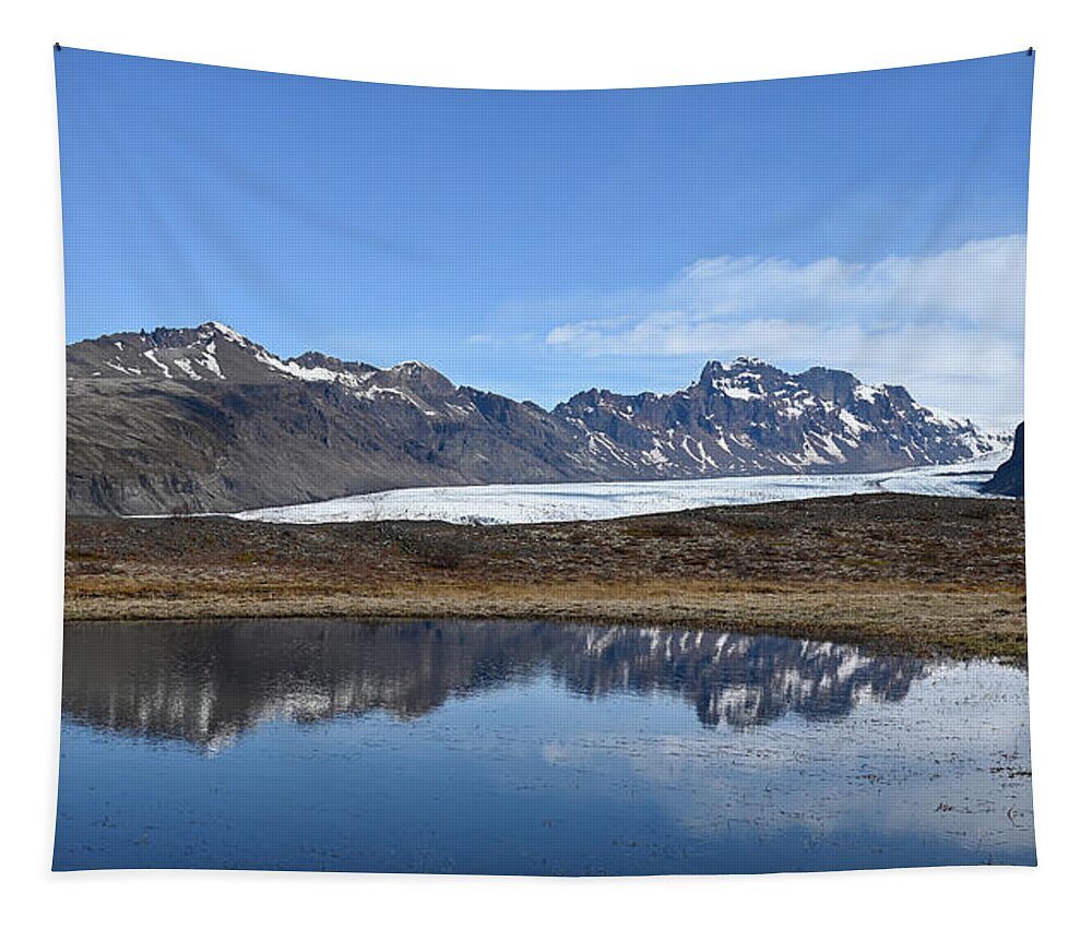 Iceland Tapestry featuring the photograph Iceland Mountain Reflection Blue by William Kennedy