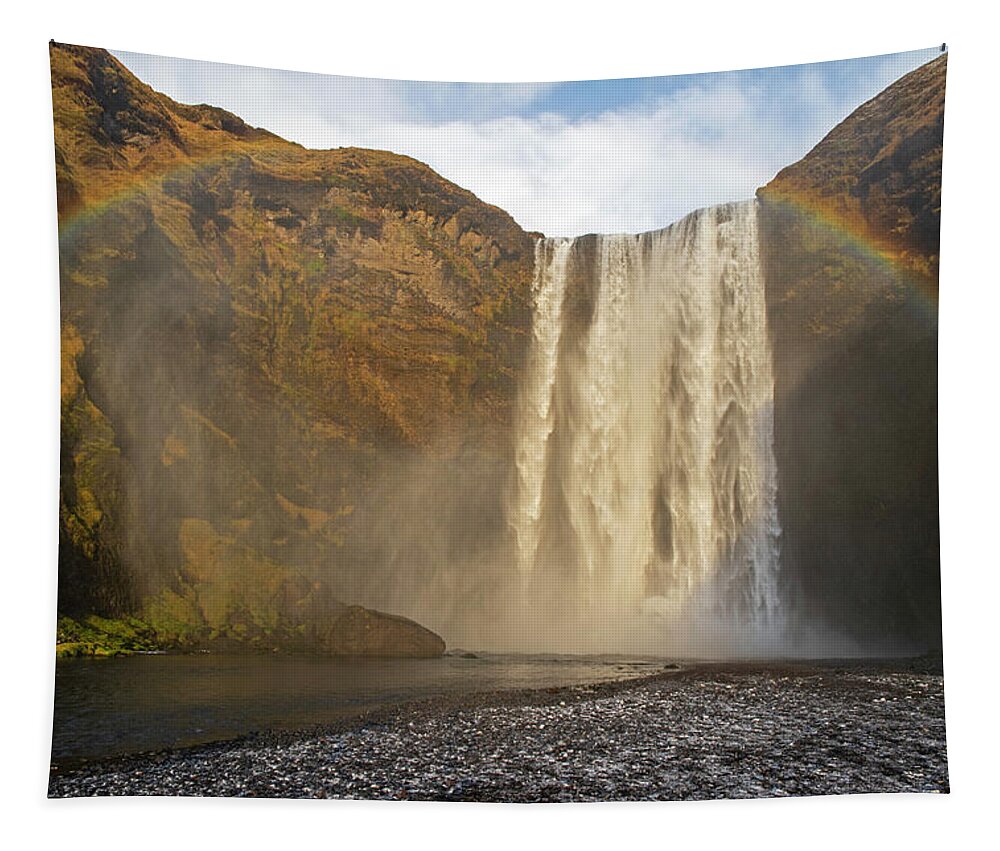 Iceland Tapestry featuring the photograph Iceland Skogafoss Full Rainbow Skogar Iceland Close by Toby McGuire