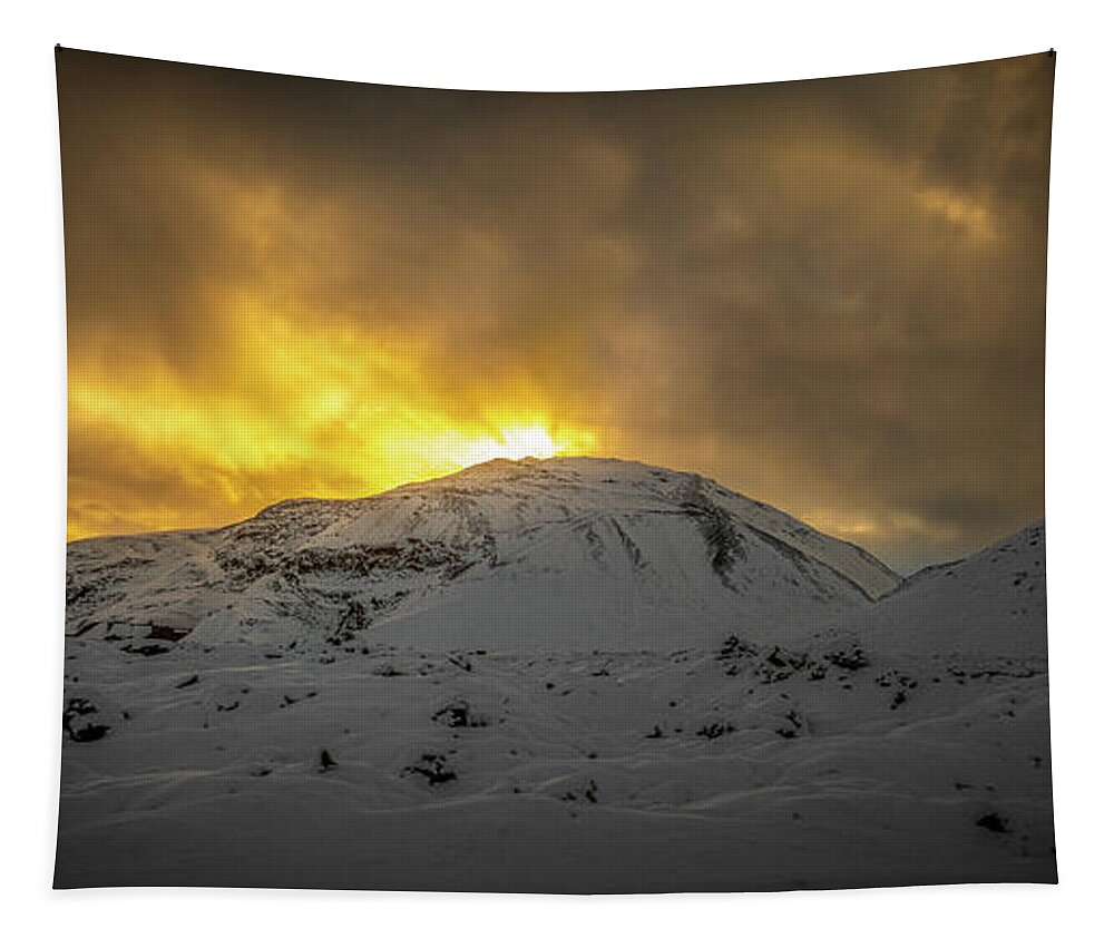 Mountain Tapestry featuring the photograph Icelandic Mountain Sunset by Nigel R Bell