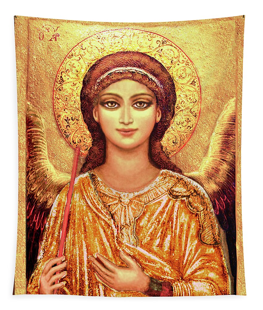 Christian Icons Print Tapestry featuring the mixed media Icon Archangel Gabriel by Ananda Vdovic
