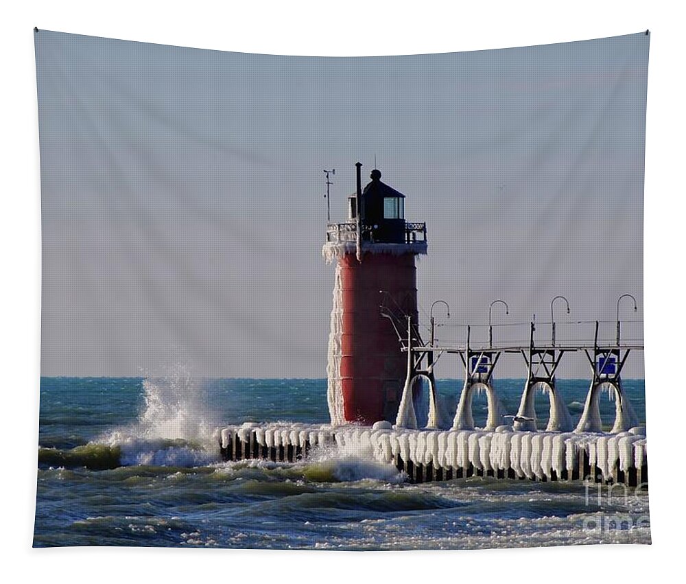 Ice Tapestry featuring the photograph Icy Lighthouse by Randy Pollard