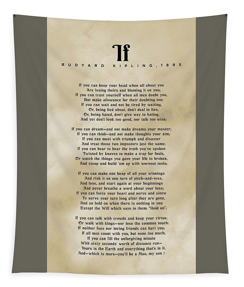 If Tapestry featuring the mixed media If - Rudyard Kipling - Minimal Typographic Print on Antique Paper by Studio Grafiikka