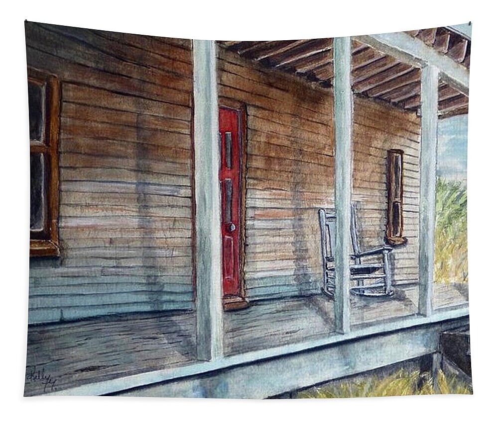 Porch Tapestry featuring the painting If This Old Porch Could Talk by Kelly Mills