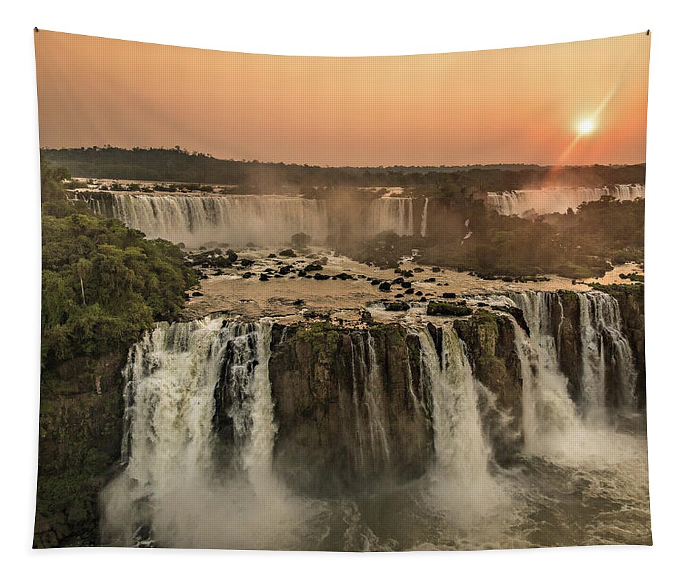 Waterfall Tapestry featuring the photograph Iguazu Sunset by Linda Villers