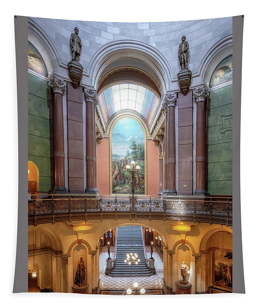 Illinois State Capitol Tapestry featuring the photograph Illinois State Capitol - Magnificent Grand Staircase by Susan Rissi Tregoning
