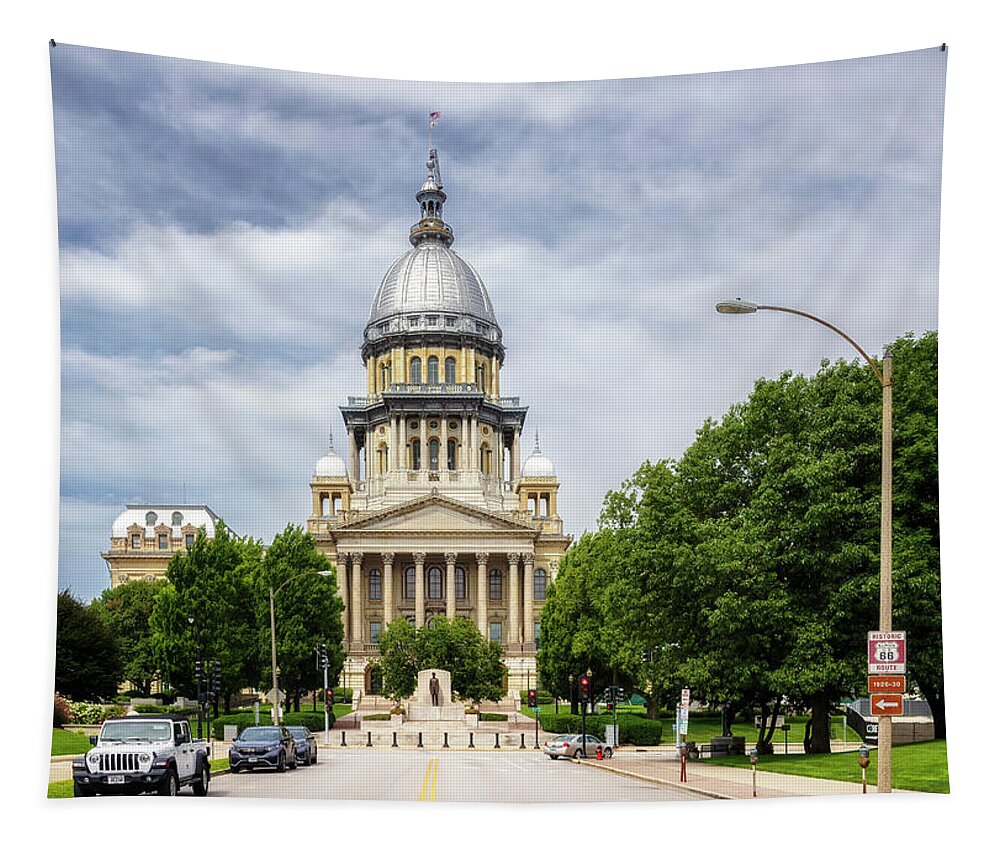 Illinois State Capitol Tapestry featuring the photograph Illinois State Capitol - Route 66 - Springfield, IL by Susan Rissi Tregoning