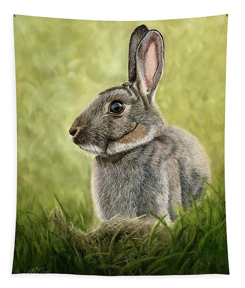 Rabbit Tapestry featuring the pastel I'm All Ears by Marlene Little