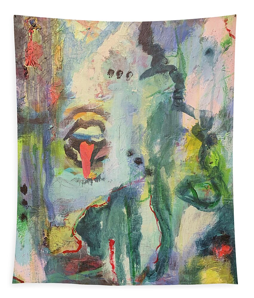 Abstract Art Tapestry featuring the mixed media I'm No Yes Man by Laura Jaffe