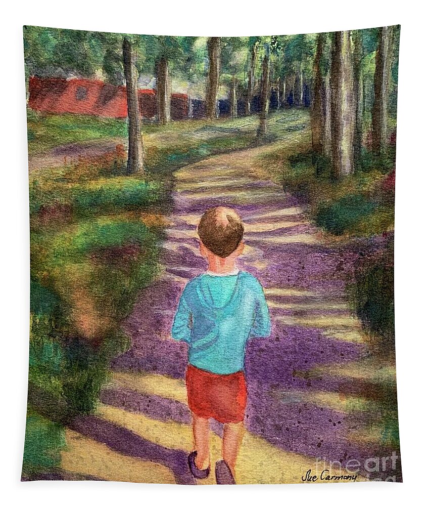 Boy Tapestry featuring the painting I'm On My Way by Sue Carmony