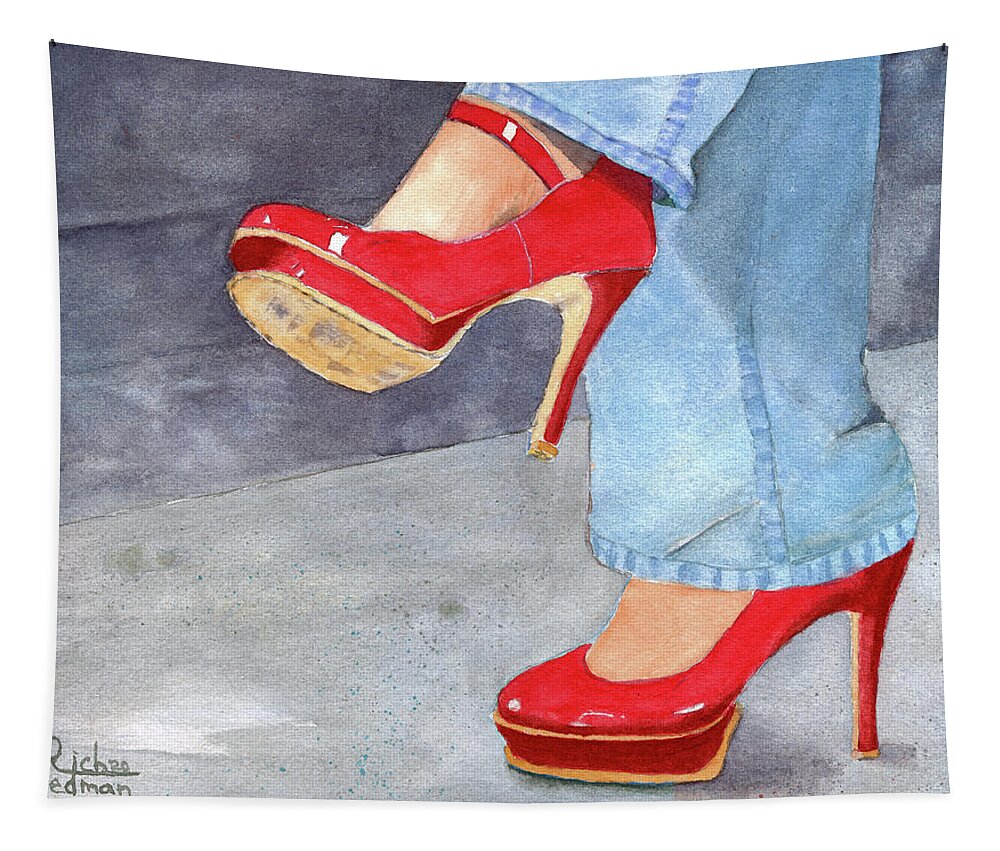 Shoes Tapestry featuring the painting I'm Waiting...... by Richard Stedman
